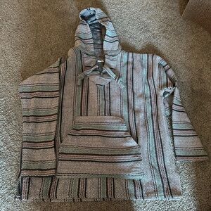 Delmex Black and White Herringbone Poncho
